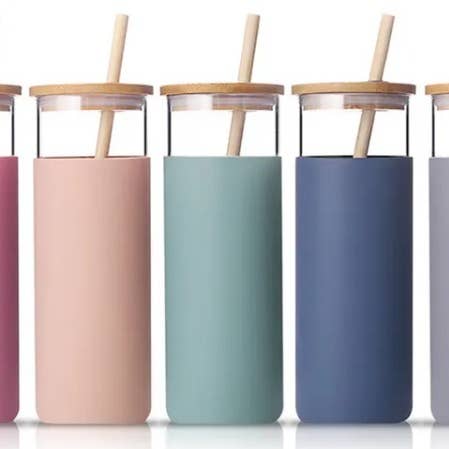 Glass Tumbler bamboo lid & straw, 16oz