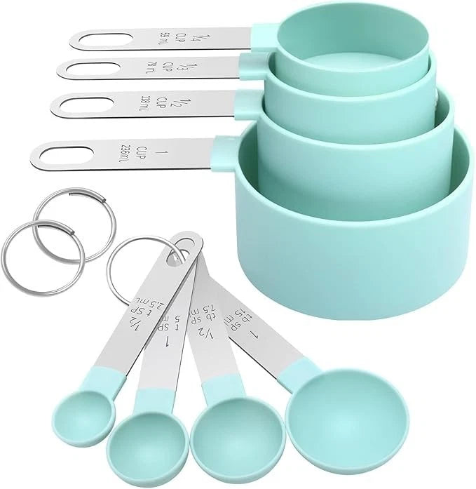 8-Piece Green Measuring Cups & Spoons Set stainless Steel Handle BAKING COOKING